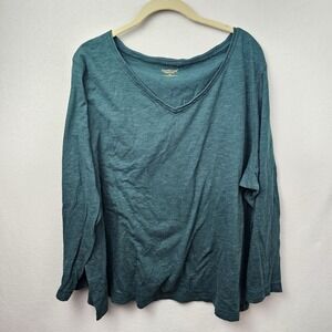 North Crest Shirt Woman's Size 3X Green Long Sleeve V-Neck